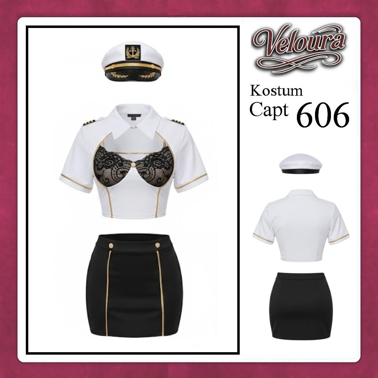 Veloura Capt Cosplay Set - Lingerie Kostum Kapten Pilot Seksi Sailor Captain 606