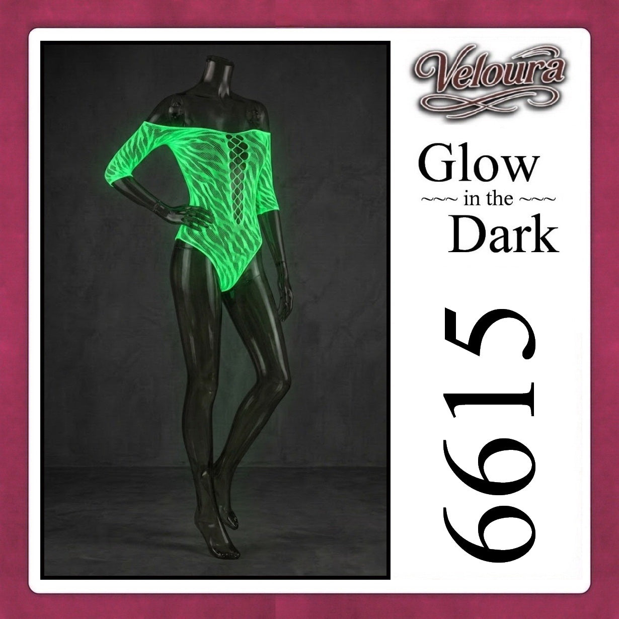 Veloura Bodysuit Spandek Sexy Lingerie Glow in the Dark Net Clothes - GITD 6615