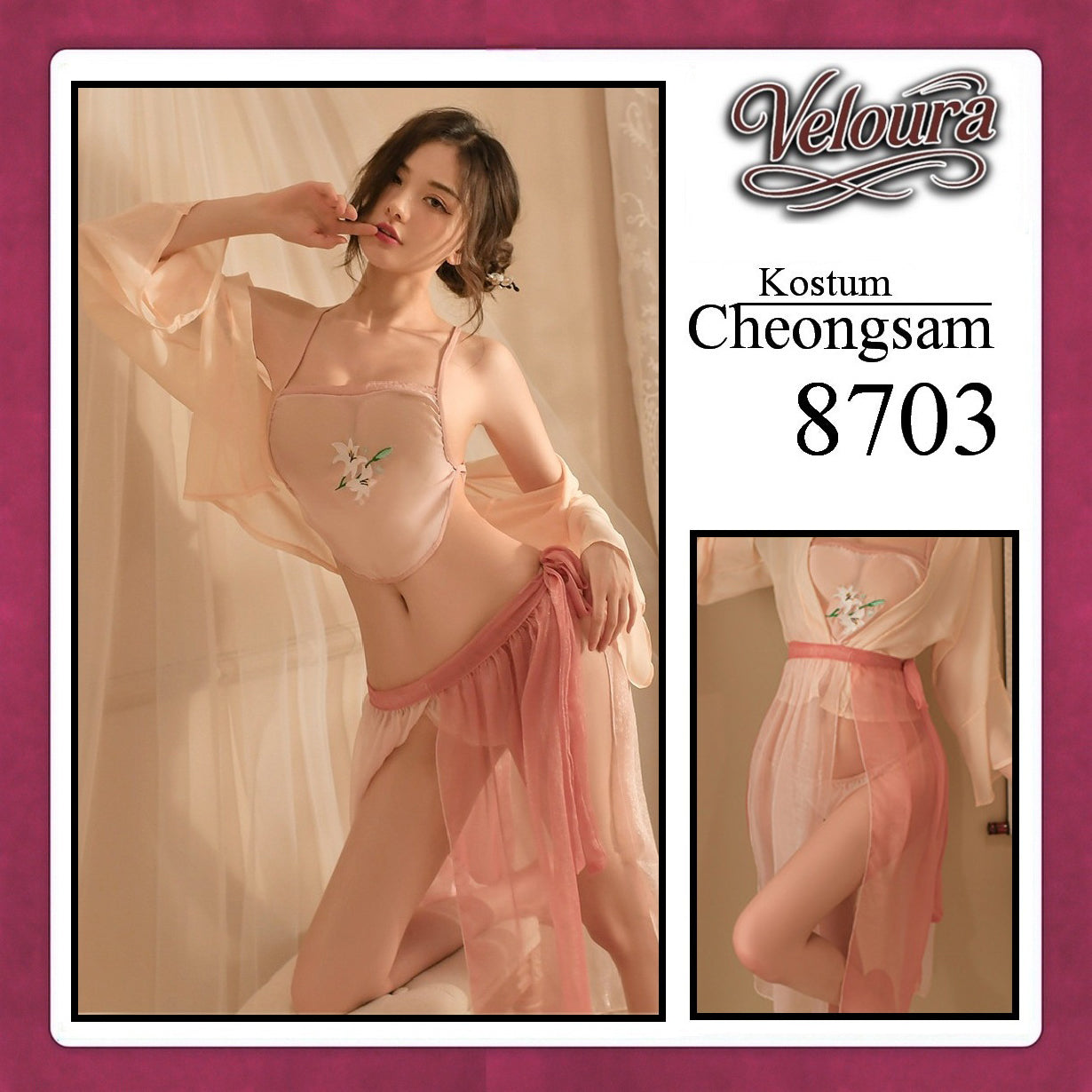 Veloura Pakaian Cheongsam Mini Kostum Lingerie Set Dress Sexy Model Baju China 8703