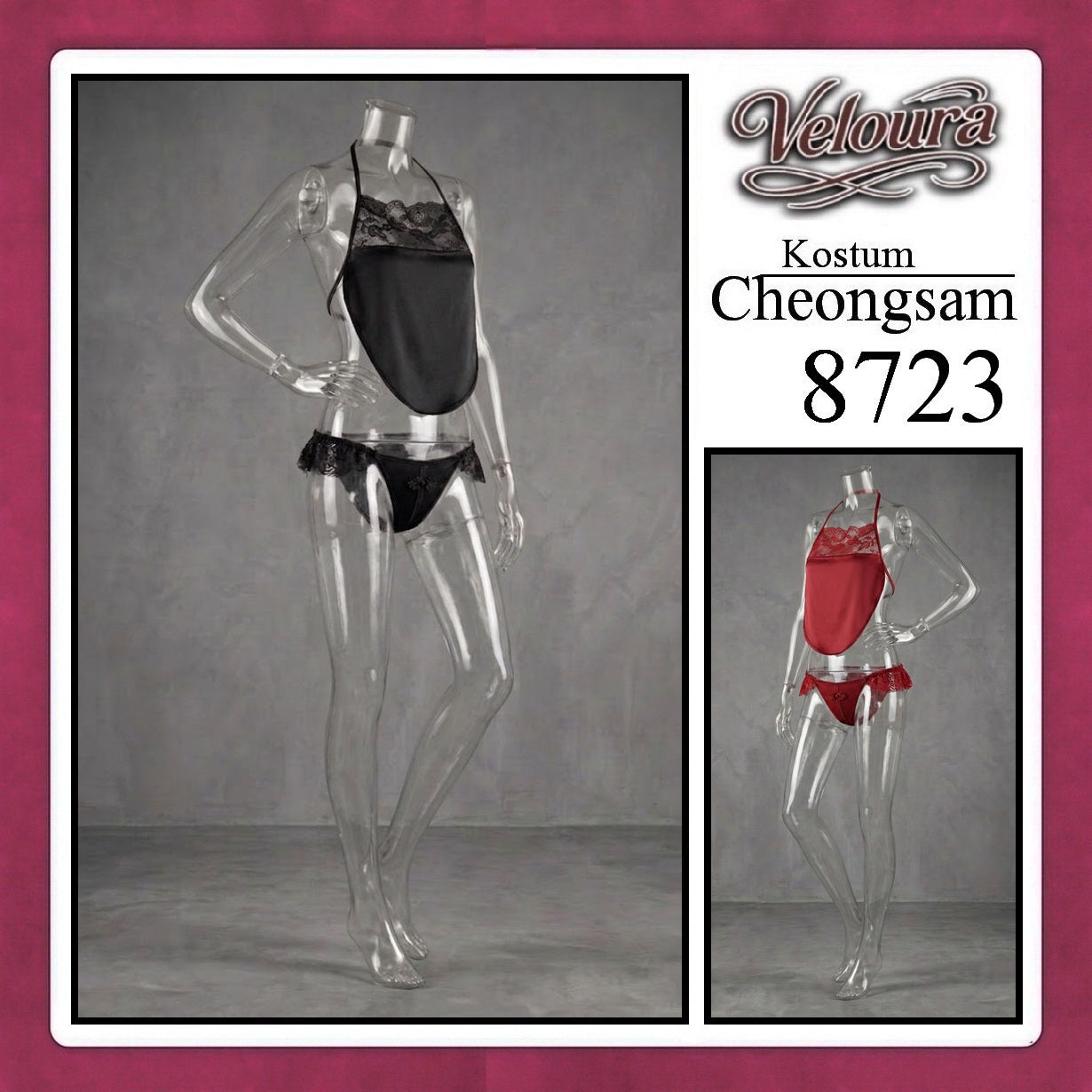Veloura Pakaian Cheongsam Mini Kostum Lingerie Set Dress Sexy Model Baju China 8723