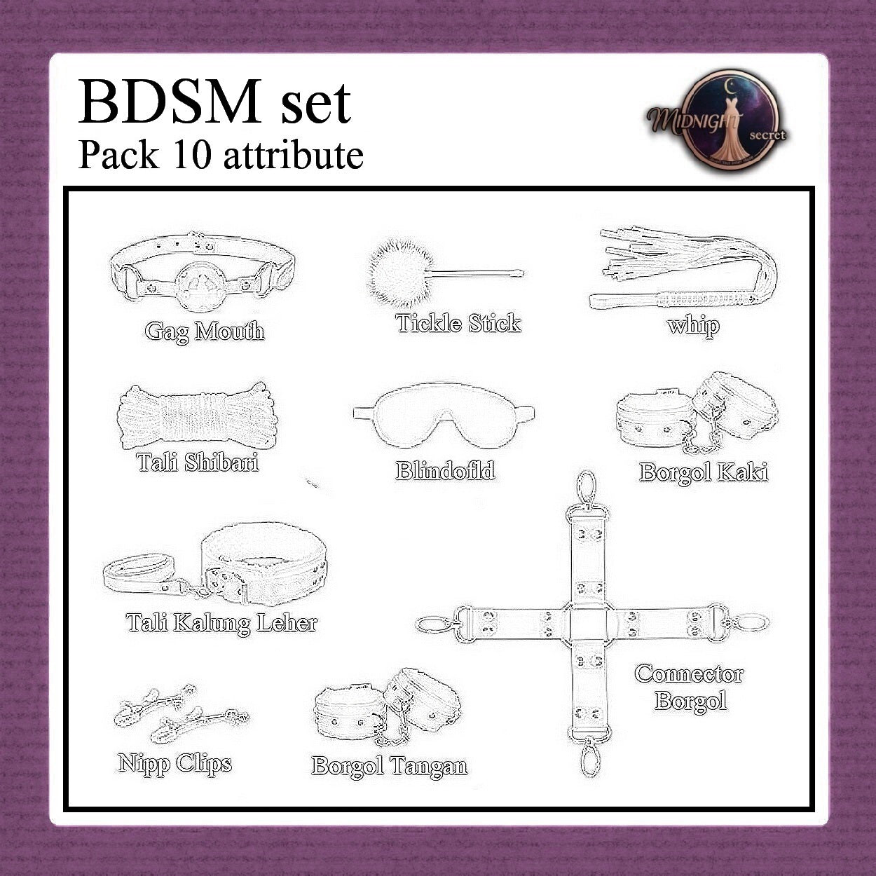 Midnight Pack 10 in 1 Accessories Erotic Game BDSM Set - Red