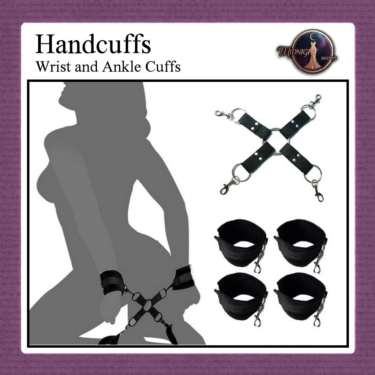 Midnight Handcuffs - Wrist Ankle Cuffs X - Borgol Velvet PU Leather
