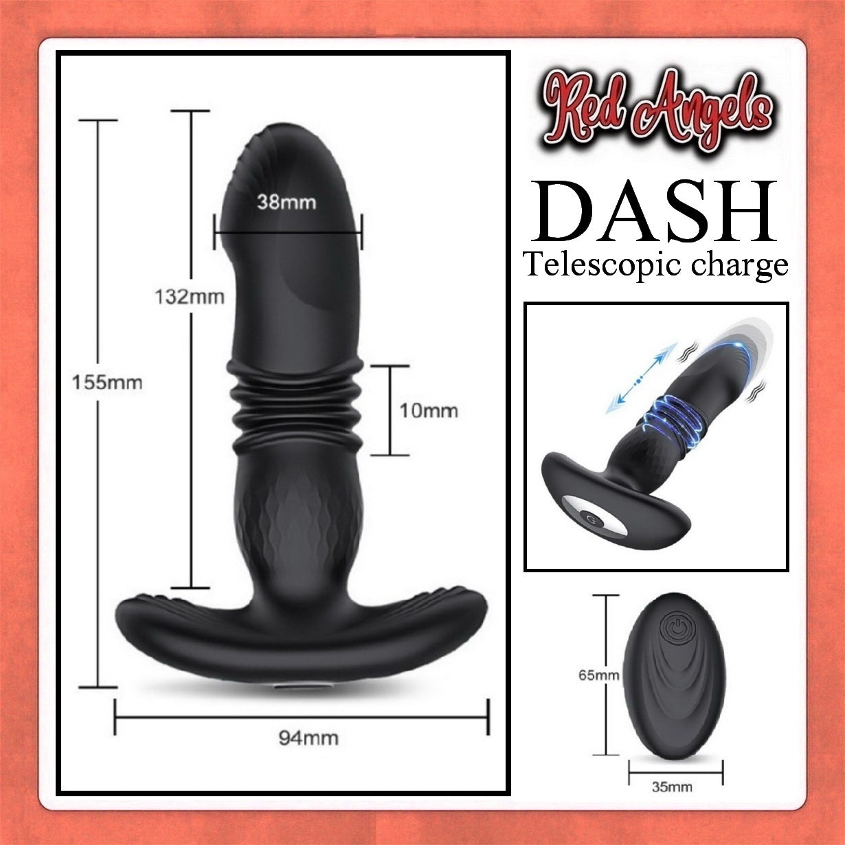 Red Angels Vibrator Anal Plug Telescopic Dash Remote And Charge