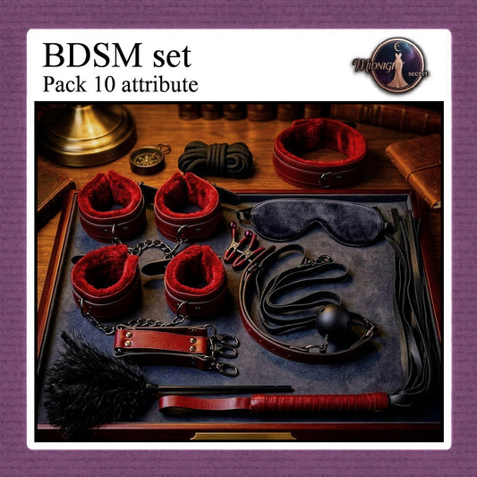 Midnight Pack 10 in 1 Accessories Erotic Game BDSM Set - Black-Red