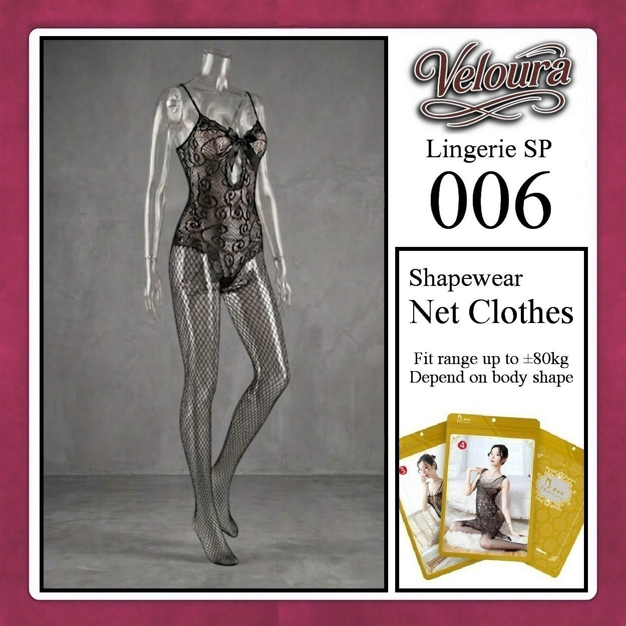 Veloura Bodysuit Spandek Sexy Lingerie Baju Shapewear Net Clothes - SP 006