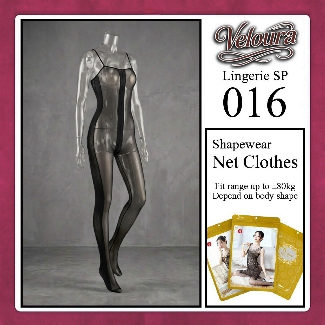 Veloura Bodysuit Spandek Sexy Lingerie Baju Shapewear Net Clothes - SP 016