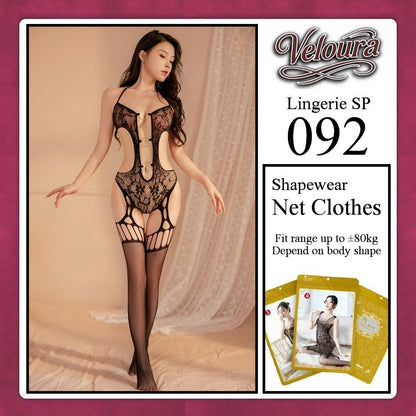 Veloura Bodysuit Spandek Sexy Lingerie Baju Shapewear Net Clothes - SP 092