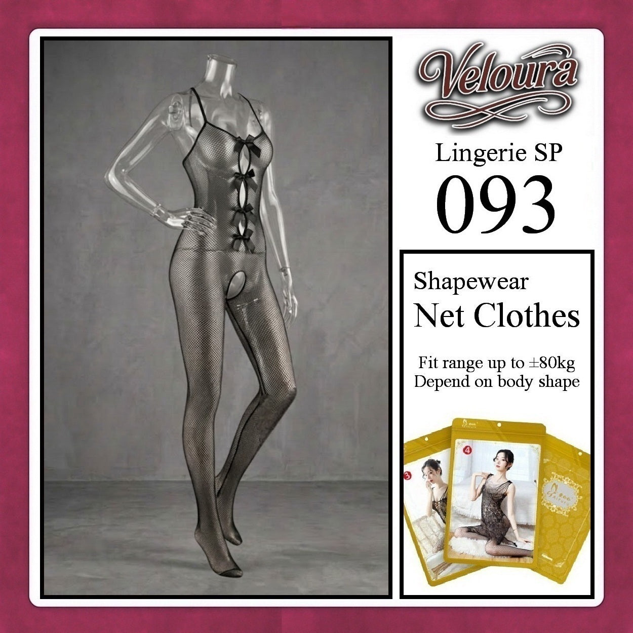 Veloura Bodysuit Spandek Sexy Lingerie Baju Shapewear Net Clothes - SP 093