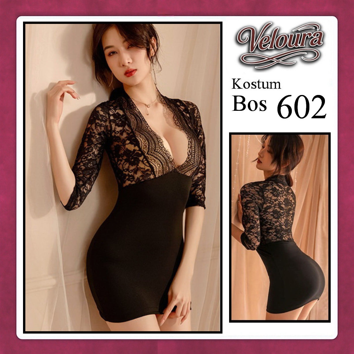 Veloura Boss Lady Cosplay Set - Lingerie Kostum Atasan Crop & Rok Mini Seksi 602