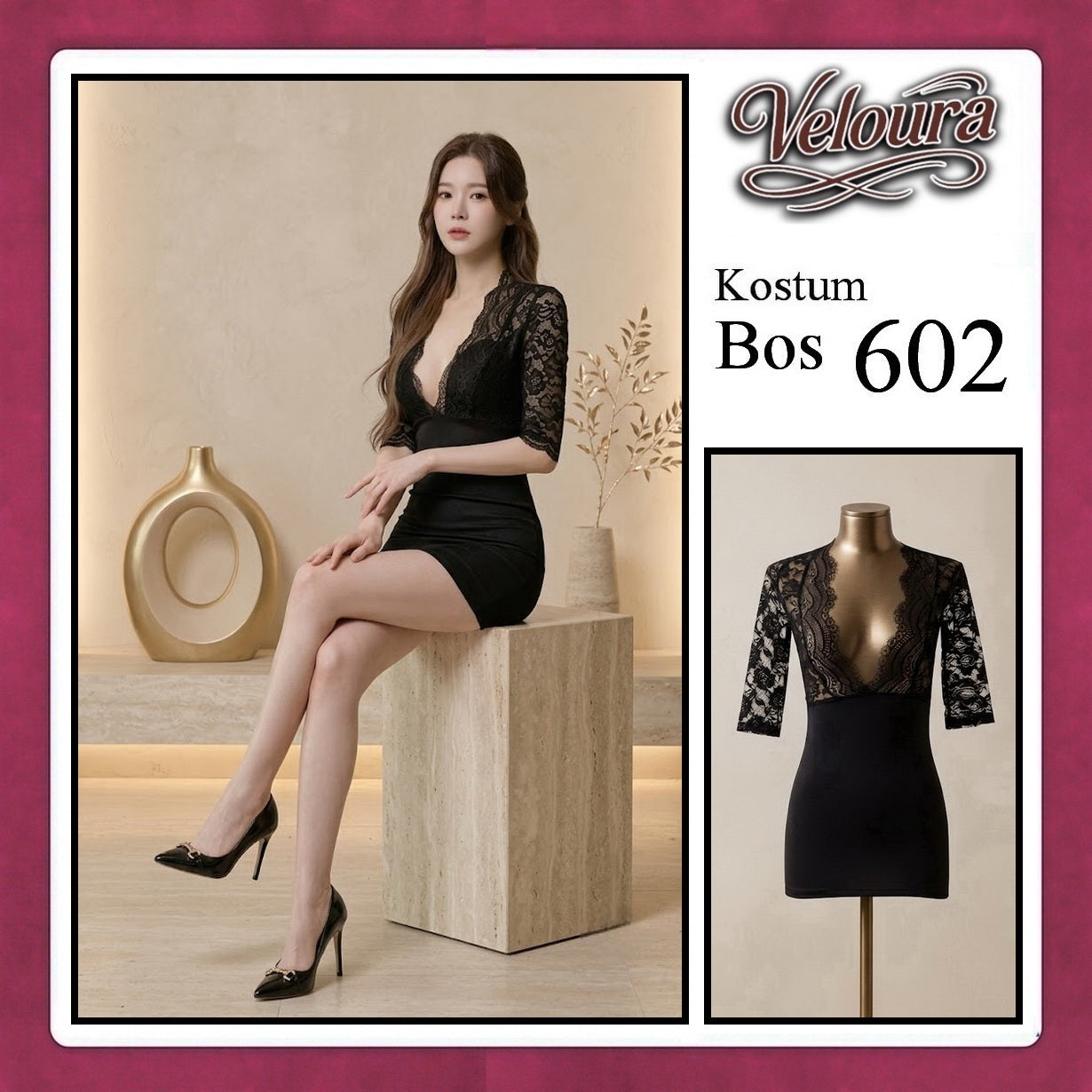 Veloura Boss Lady Cosplay Set - Lingerie Kostum Atasan Crop & Rok Mini Seksi 602
