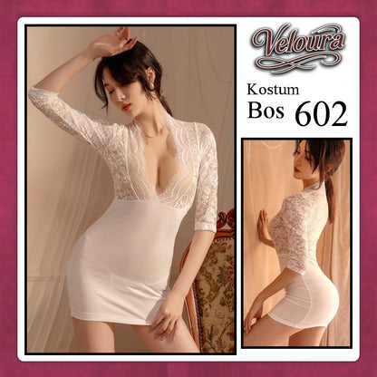 Veloura Boss Lady Cosplay Set - Lingerie Kostum Atasan Crop & Rok Mini Seksi 602