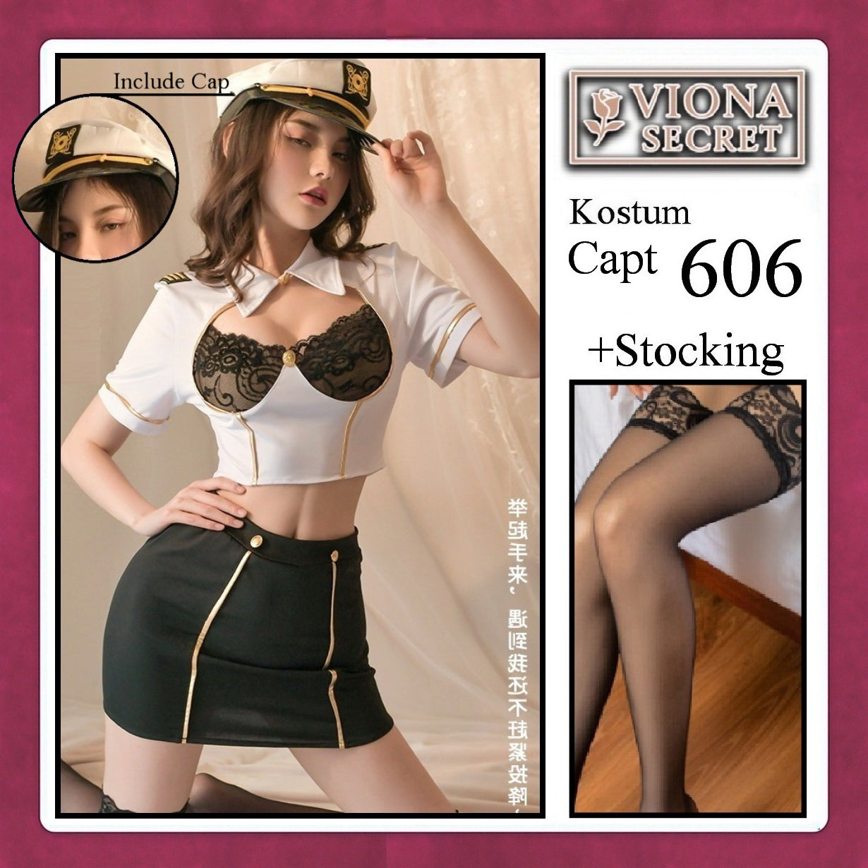 Veloura Capt Cosplay Set - Lingerie Kostum Kapten Pilot Seksi Sailor Captain 606