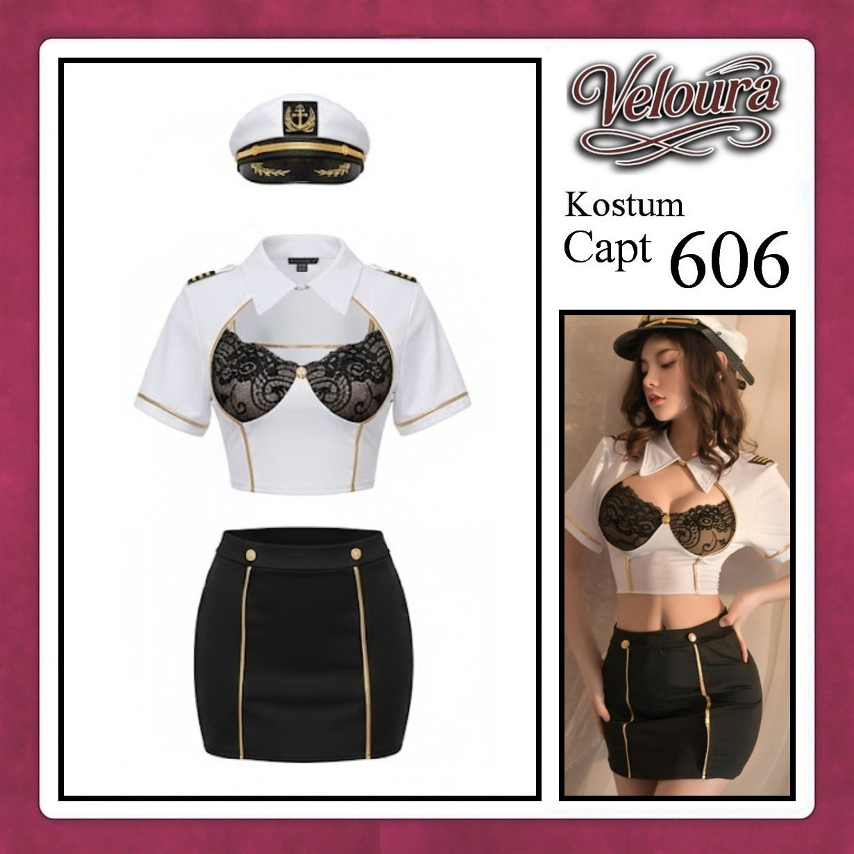 Veloura Capt Cosplay Set - Lingerie Kostum Kapten Pilot Seksi Sailor Captain 606