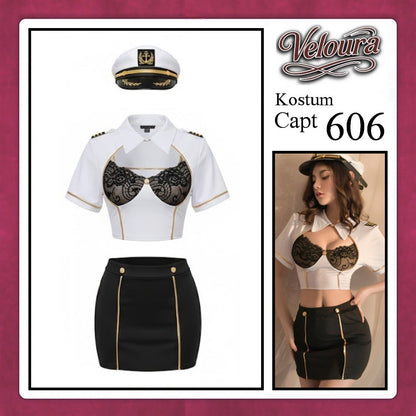 Veloura Capt Cosplay Set - Lingerie Kostum Kapten Pilot Seksi Sailor Captain 606