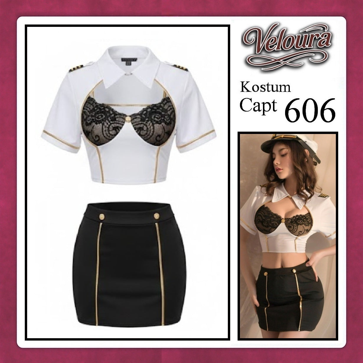 Veloura Capt Cosplay Set - Lingerie Kostum Kapten Pilot Seksi Sailor Captain 606