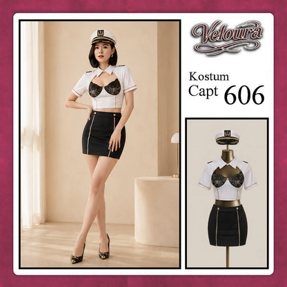 Veloura Capt Cosplay Set - Lingerie Kostum Kapten Pilot Seksi Sailor Captain 606