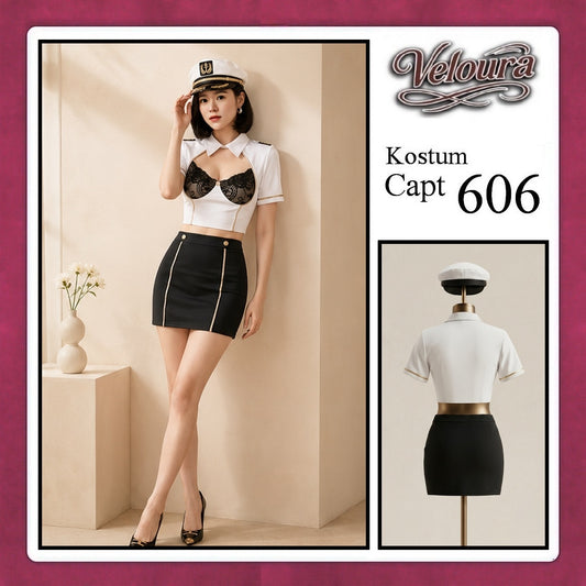 Veloura Capt Cosplay Set - Lingerie Kostum Kapten Pilot Seksi Sailor Captain 606