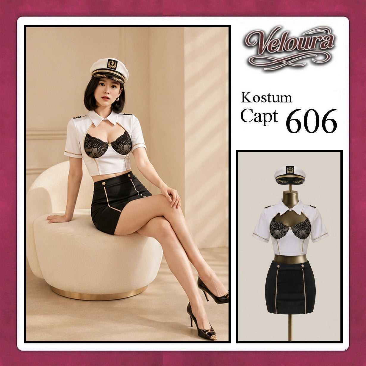 Veloura Capt Cosplay Set - Lingerie Kostum Kapten Pilot Seksi Sailor Captain 606