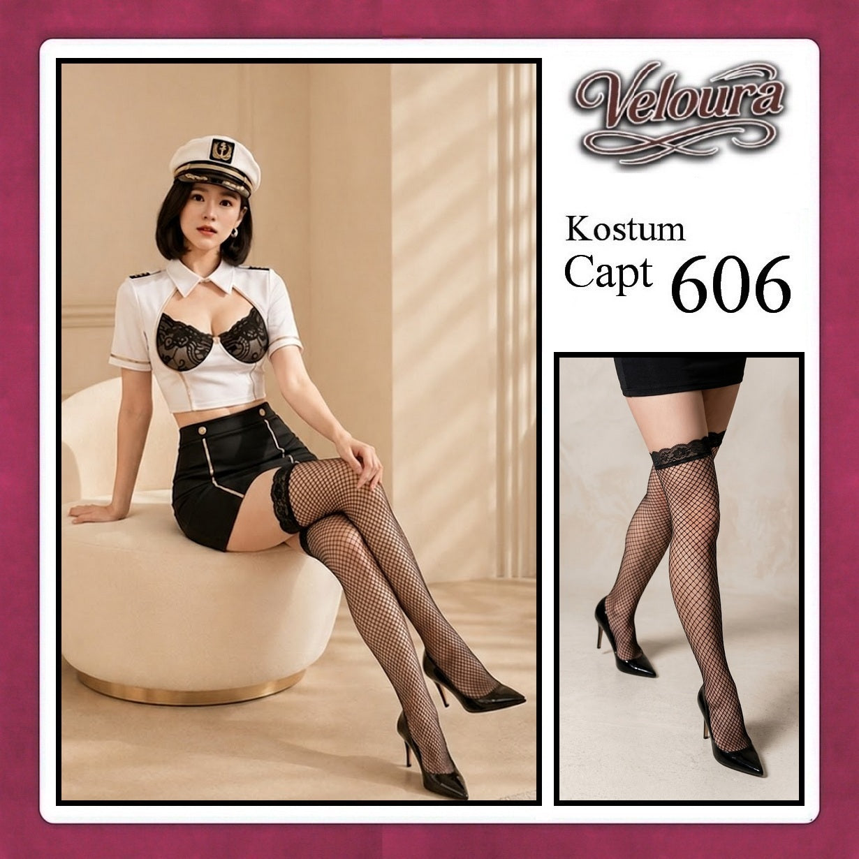 Veloura Capt Cosplay Set - Lingerie Kostum Kapten Pilot Seksi Sailor Captain 606