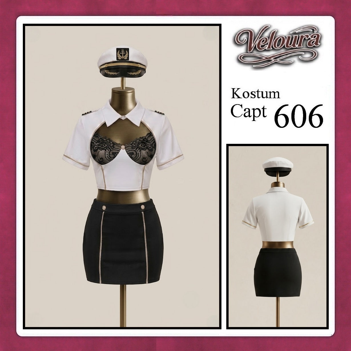 Veloura Capt Cosplay Set - Lingerie Kostum Kapten Pilot Seksi Sailor Captain 606