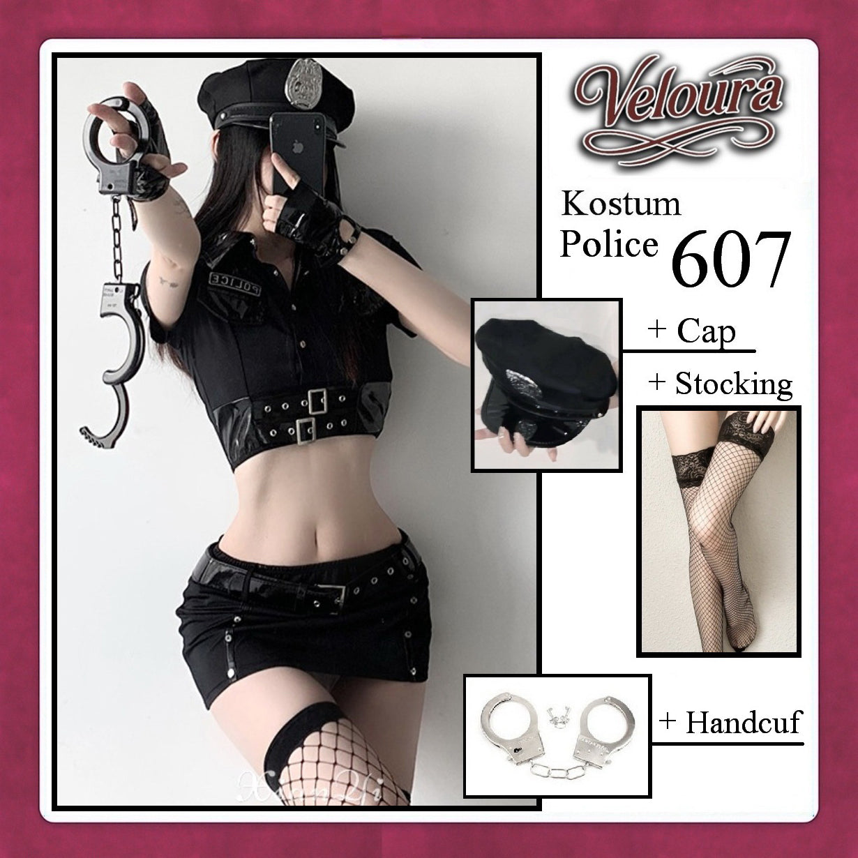 Veloura Police Cosplay Set - Lingerie Kostum Polisi Wanita Seksi Officer Bad Girl 607