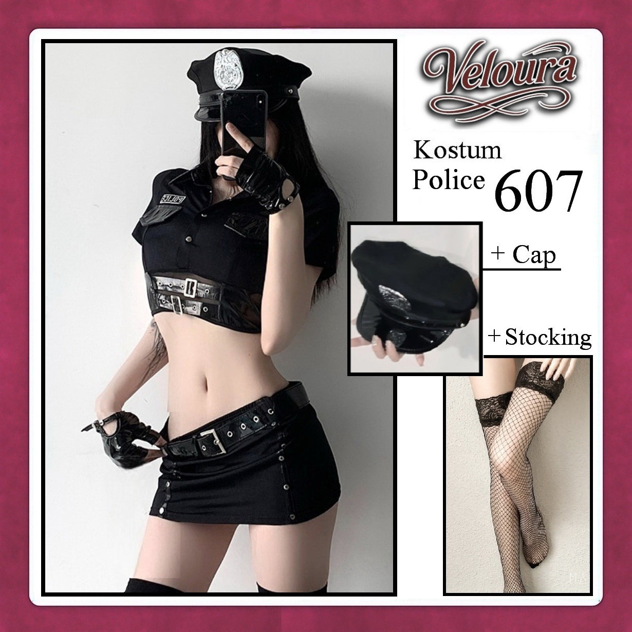 Veloura Police Cosplay Set - Lingerie Kostum Polisi Wanita Seksi Officer Bad Girl 607