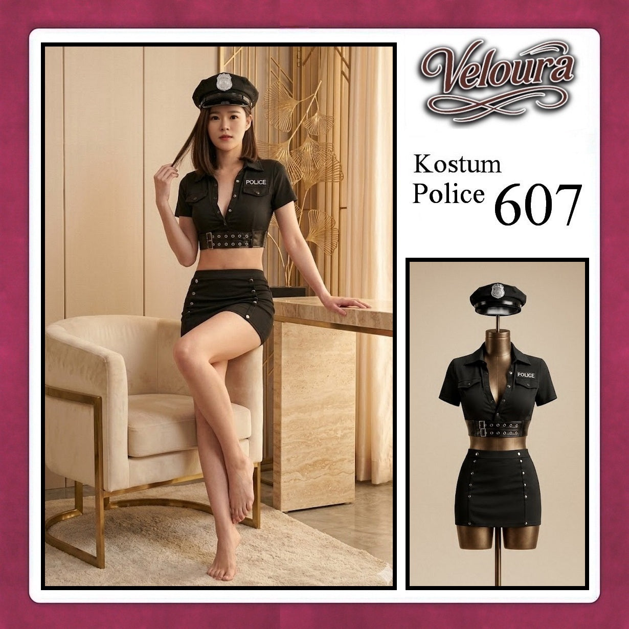 Veloura Police Cosplay Set - Lingerie Kostum Polisi Wanita Seksi Officer Bad Girl 607