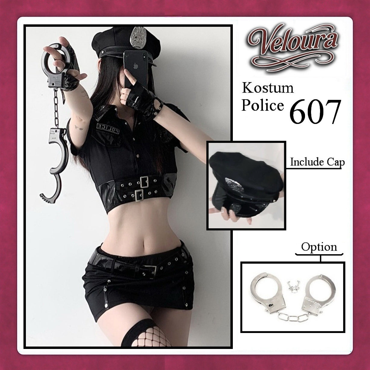 Veloura Police Cosplay Set - Lingerie Kostum Polisi Wanita Seksi Officer Bad Girl 607