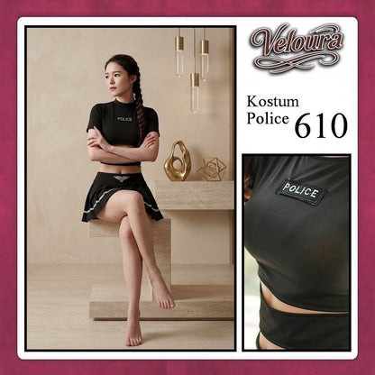 Veloura Police Cosplay Set - Lingerie Kostum Polwan Seksi K-Pop Style Officer 610