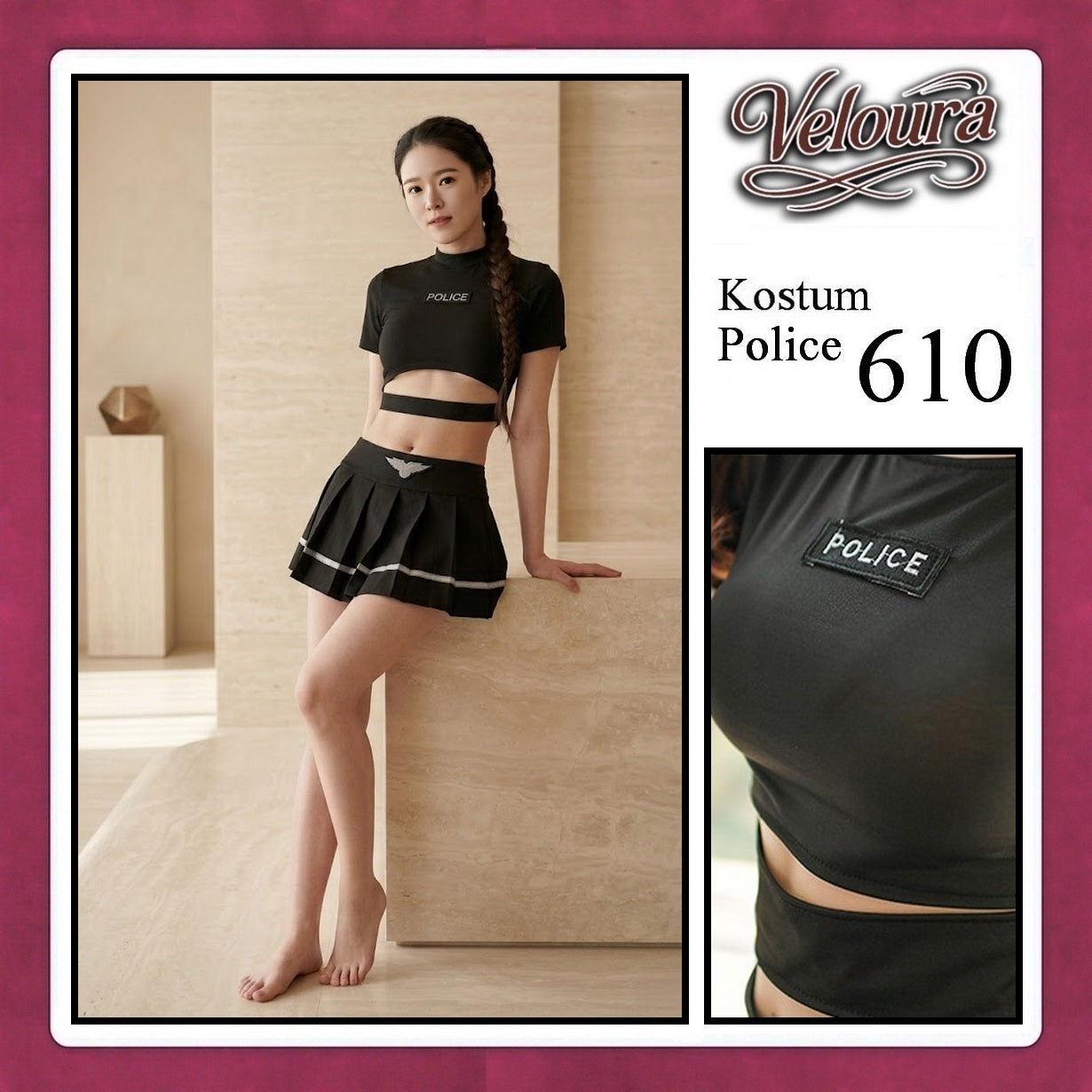 Veloura Police Cosplay Set - Lingerie Kostum Polwan Seksi K-Pop Style Officer 610
