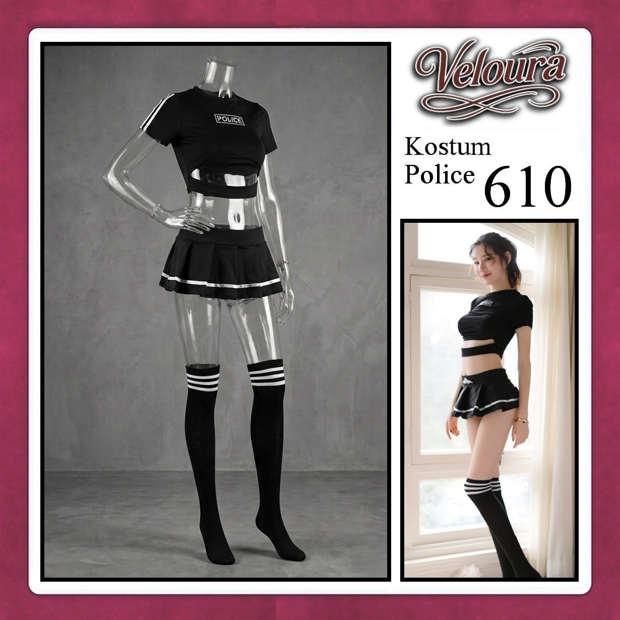 Veloura Police Cosplay Set - Lingerie Kostum Polwan Seksi K-Pop Style Officer 610