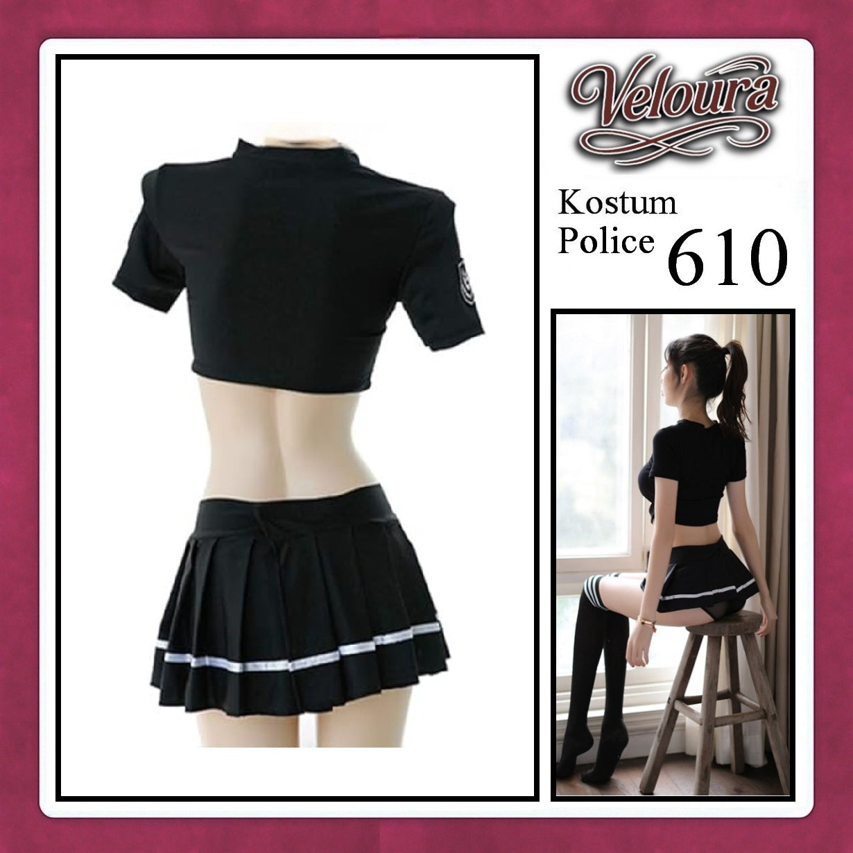 Veloura Police Cosplay Set - Lingerie Kostum Polwan Seksi K-Pop Style Officer 610