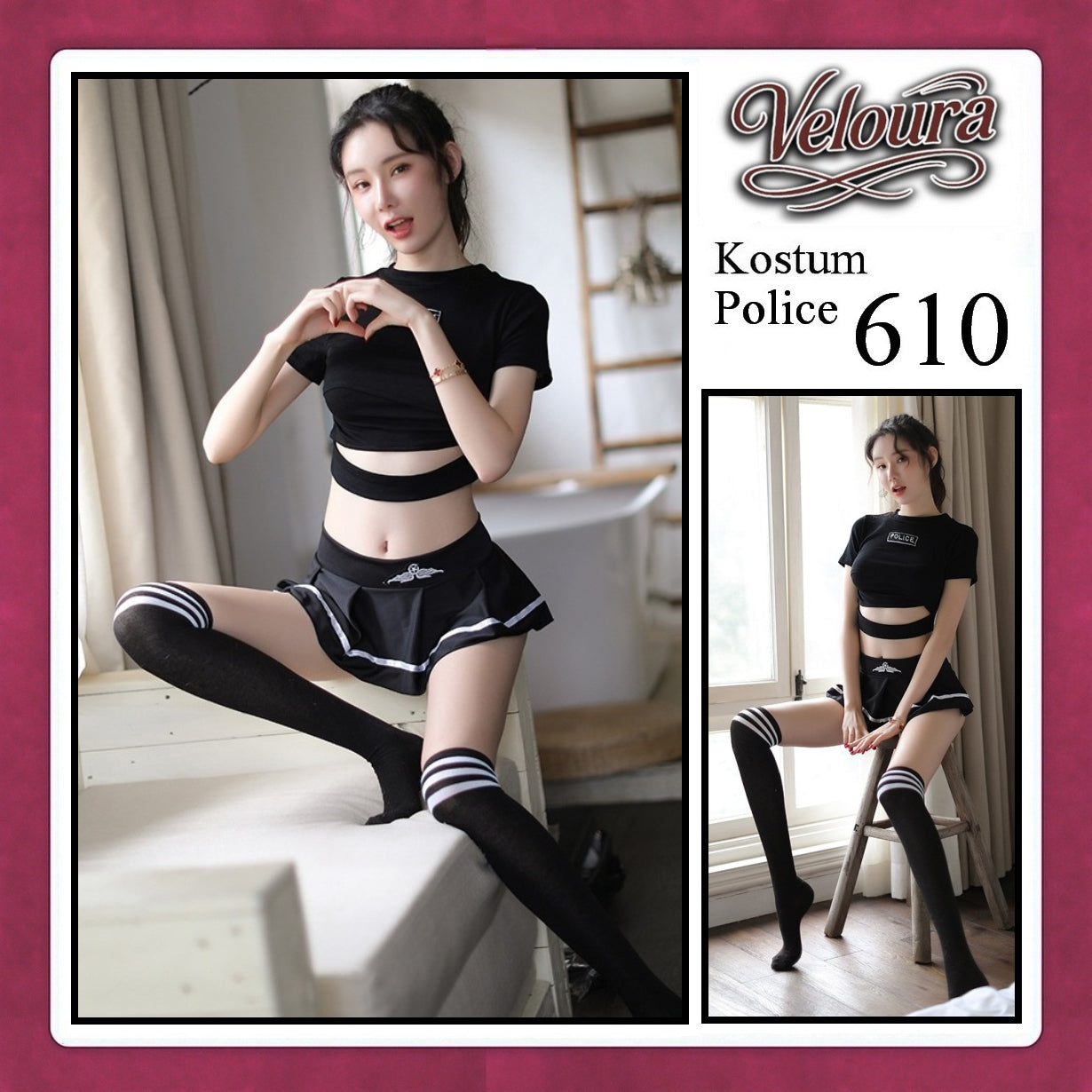 Veloura Police Cosplay Set - Lingerie Kostum Polwan Seksi K-Pop Style Officer 610