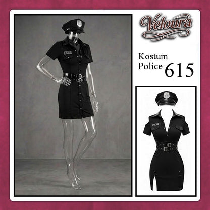 Veloura Police Cosplay Set - Lingerie Kostum Polwan Seksi Leather-Accent Bodycon Dress 615
