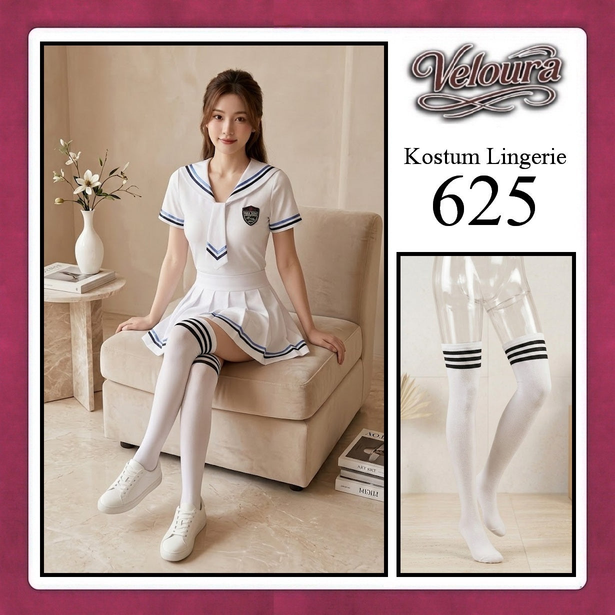 Veloura Sexy Lingerie Pakaian Cosplay Kostum Tema Sekolah - 625