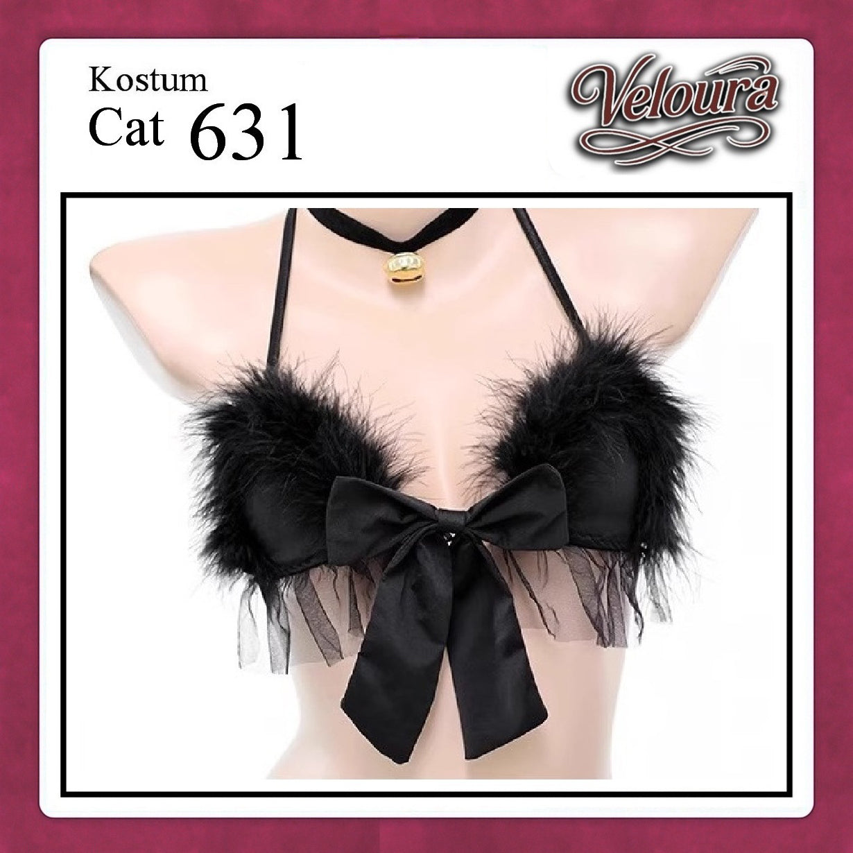 Veloura Pakaian Wanita Sexy Lingerie Bra dan G string Set - Tema Kucing Cosplay Cat Black White 631