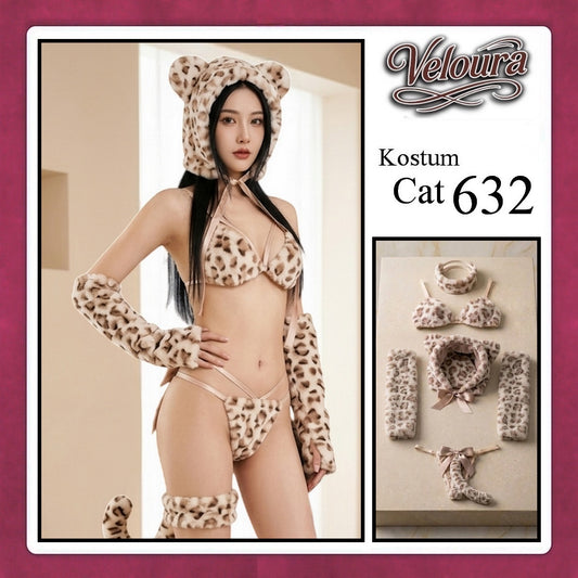 Veloura Pakaian Sexy Lingerie Kostum Night Cosplay Kucing  - Cat Hoody 632 + STOCKING