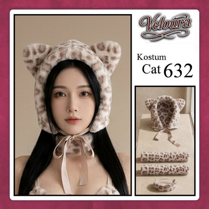 Veloura Pakaian Sexy Lingerie Kostum Night Cosplay Kucing  - Cat Hoody 632 + STOCKING