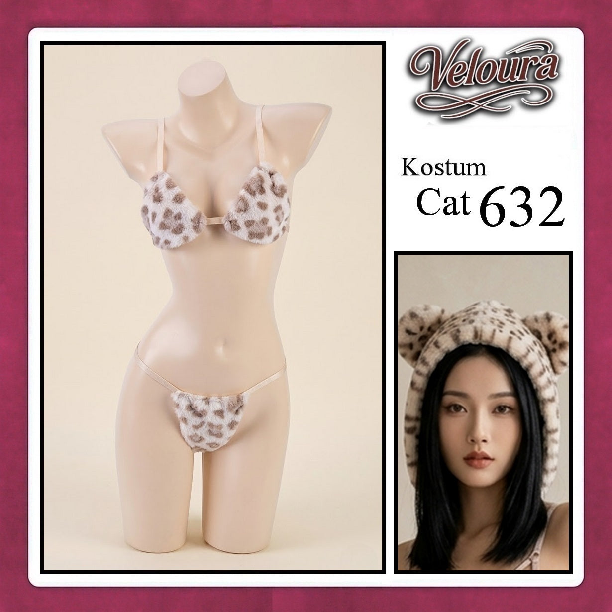 Veloura Pakaian Sexy Lingerie Kostum Night Cosplay Kucing  - Cat Hoody 632 + STOCKING