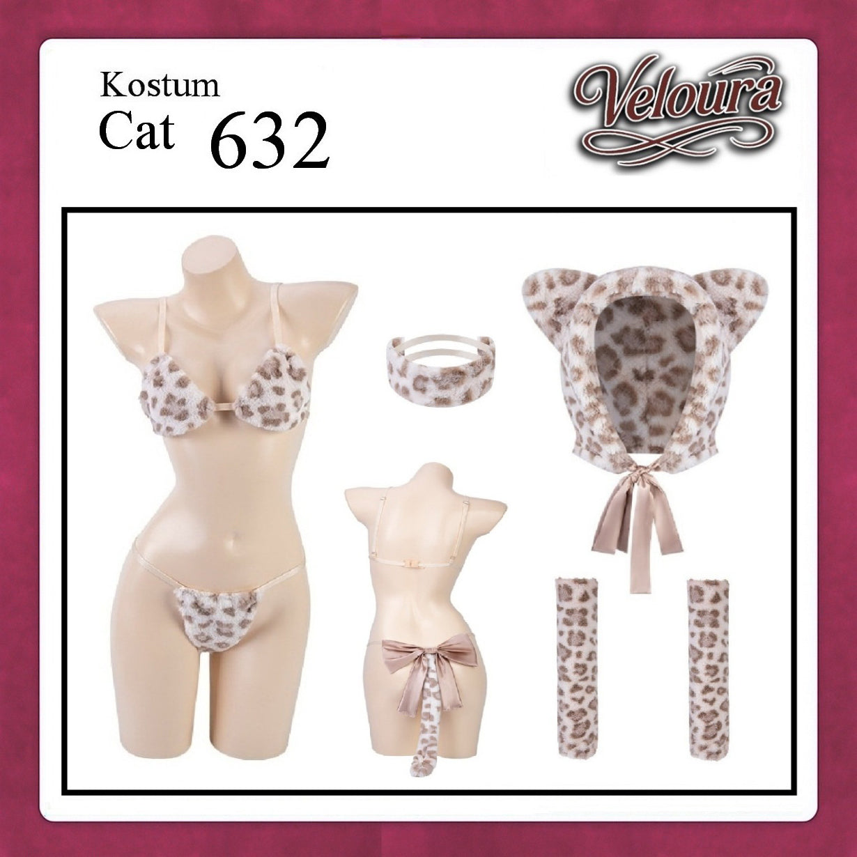 Veloura Pakaian Sexy Lingerie Kostum Night Cosplay Kucing  - Cat Hoody 632 + STOCKING