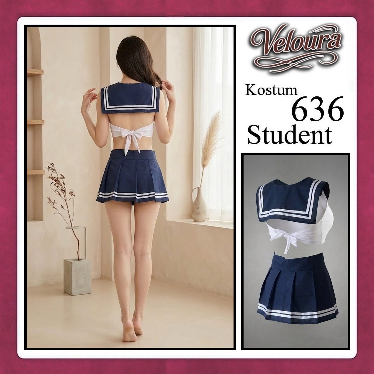 Veloura Pakaian Sexy Lingerie Wanita dan Cosplay Seksi Student Crop Top - 636