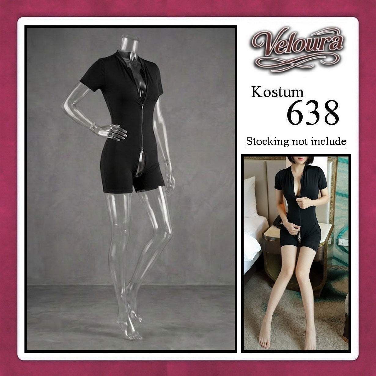 Veloura Pakaian Set Wanita Jumpsuit Bodysuit Black - 638