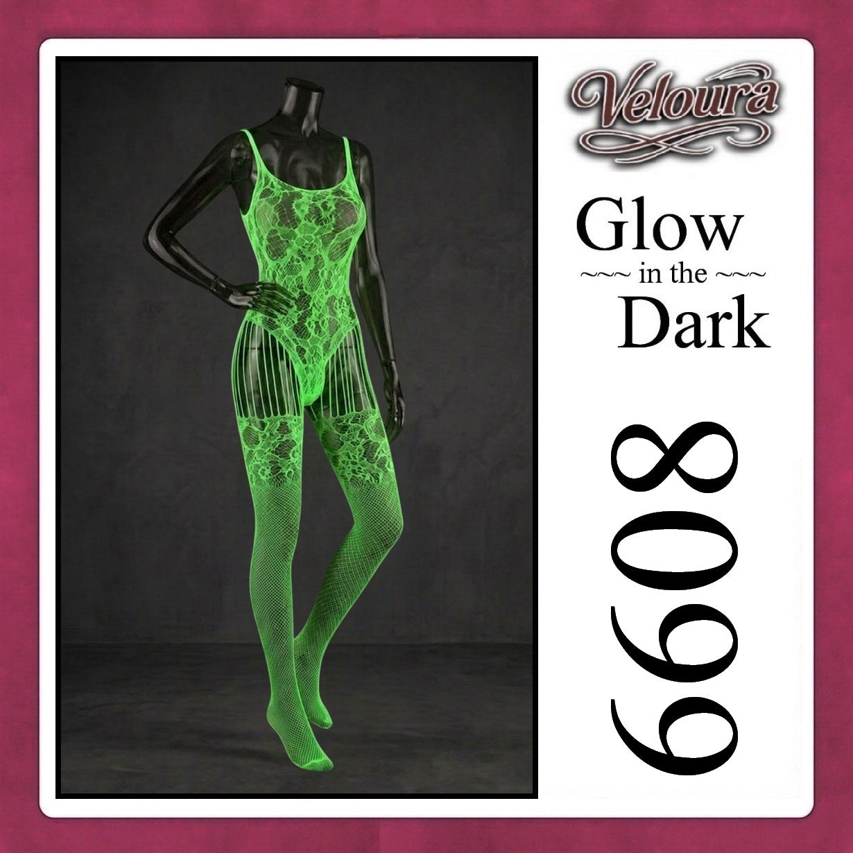 Veloura Bodysuit Spandek Sexy Lingerie Glow in the Dark Net Clothes - GITD 6608
