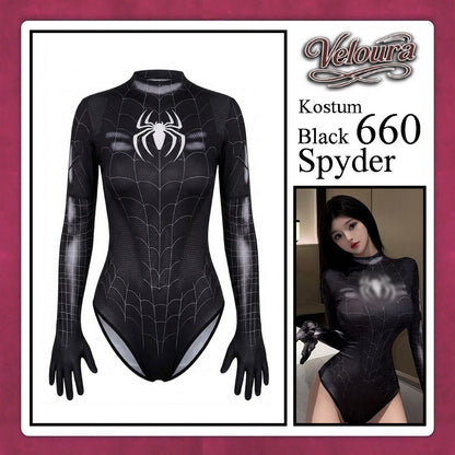 Veloura Sexy Lingerie Pakaian Kostum Cosplay Tema Black Lady Spyder Girl - 660