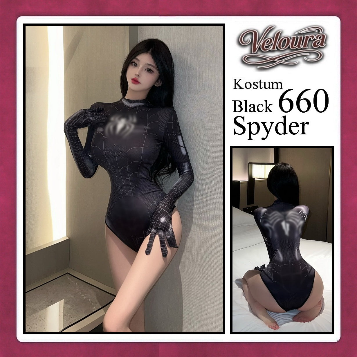 Veloura Sexy Lingerie Pakaian Kostum Cosplay Tema Black Lady Spyder Girl - 660