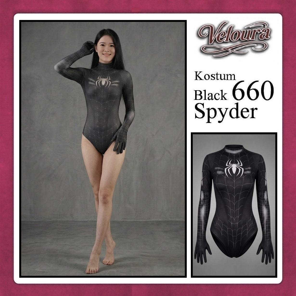 Veloura Sexy Lingerie Pakaian Kostum Cosplay Tema Black Lady Spyder Girl - 660