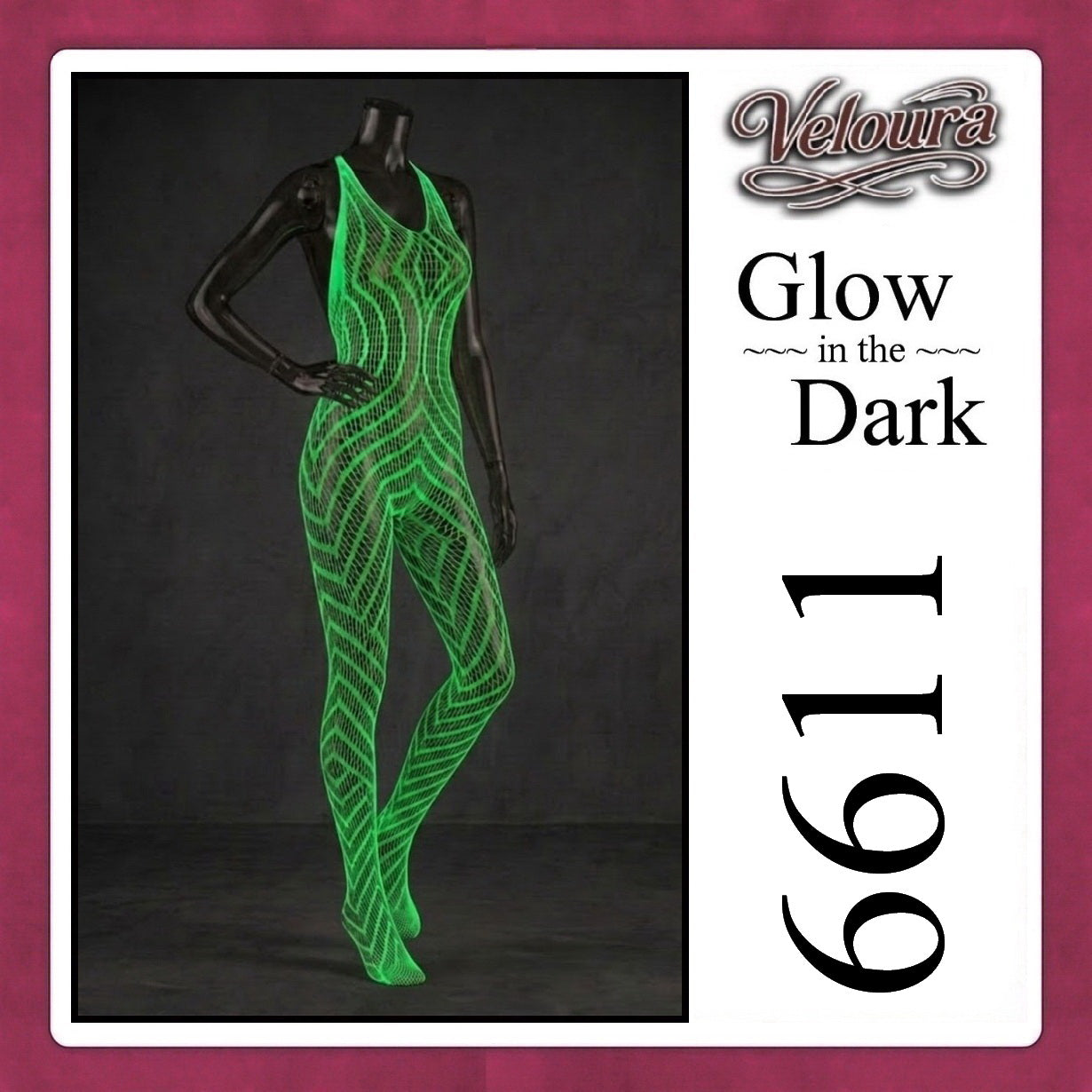 Veloura Bodysuit Spandek Sexy Lingerie Glow in the Dark Net Clothes - GITD 6611