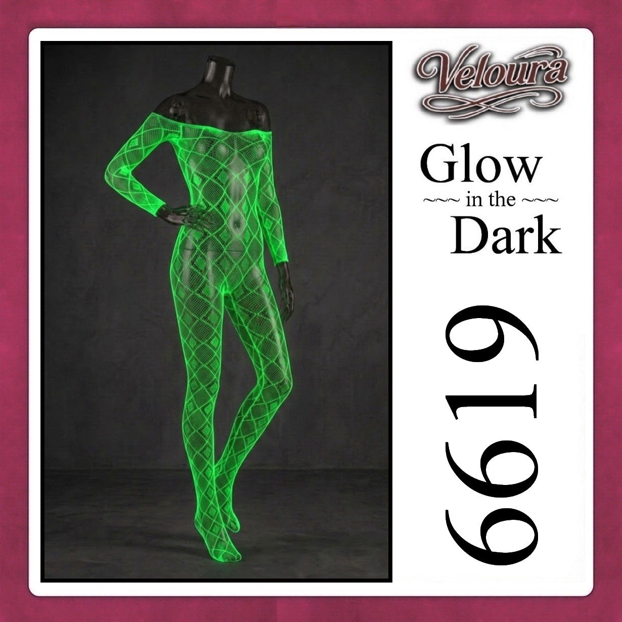 Veloura Bodysuit Spandek Sexy Lingerie Glow in the Dark Net Clothes - GITD 6619