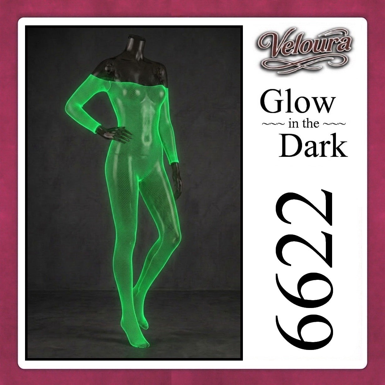 Veloura Bodysuit Spandek Sexy Lingerie Glow in the Dark Net Clothes - GITD 6622