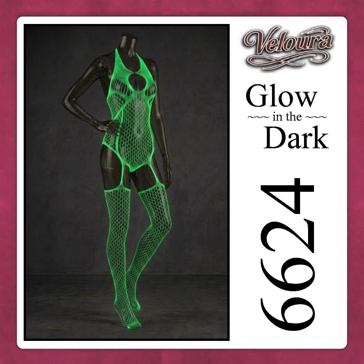 Veloura Bodysuit Spandek Sexy Lingerie Glow in the Dark Net Clothes - GITD 6624